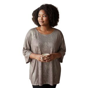 RHONDA SHEAR BLUSH & GOLD METALLIC COLD SHOULDER TOP SZ.L EUC.